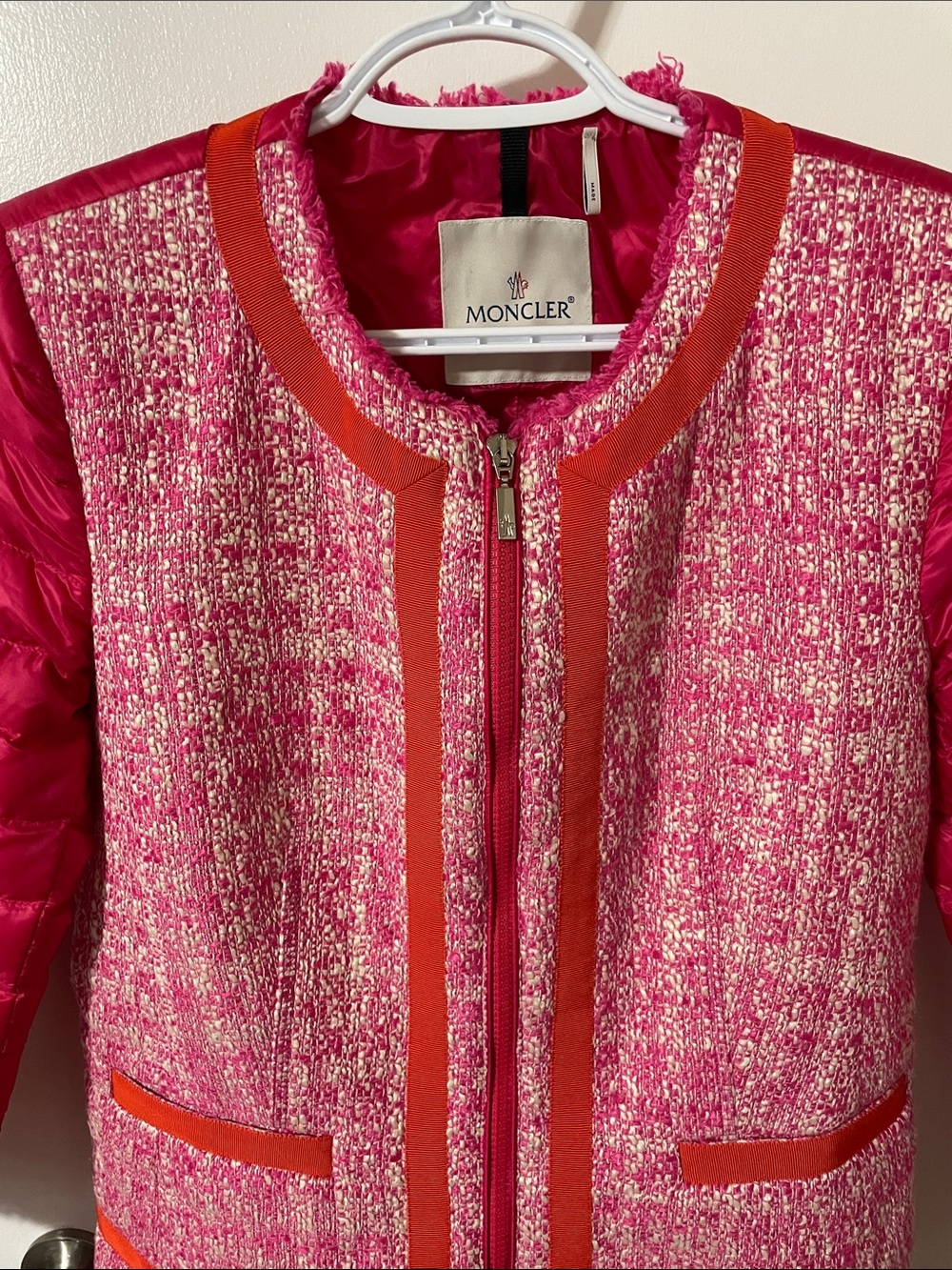 Authentic Moncler Prune Giubbotto Prune Jacket With Pink Tweed Size 3/Large - Picture 2 of 16